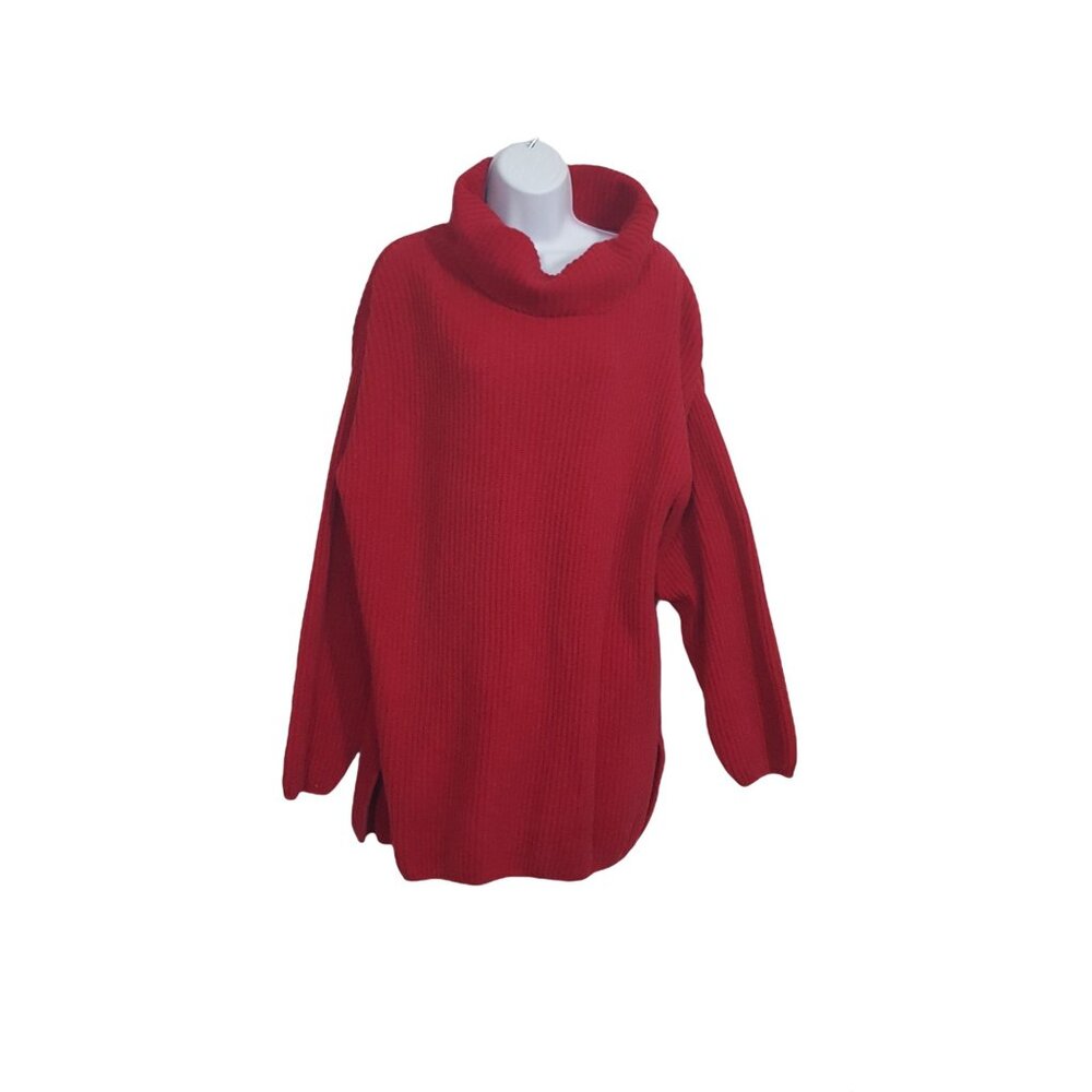 Knitmakers Vintage Womens Sweater‎ 1X Red Turtleneck Oversize Cotton USA